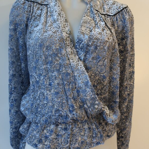NWT Womens Zadig & Voltaire Blue Gray Silk Blend Tori Velour Devore Blou… - Picture 8 of 11